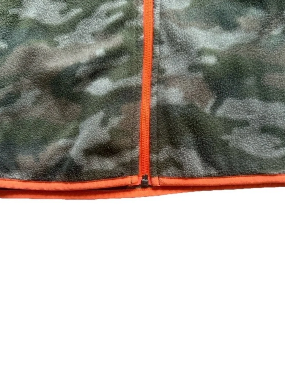 Amazon Essentials Boys L(9/10) Camo Full Zip Fleece Jacket Orange Trim